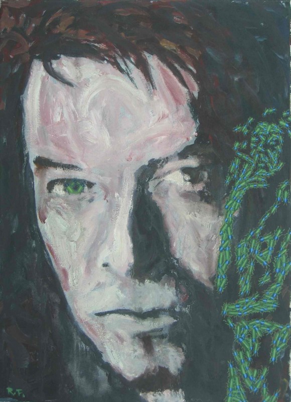 Roman Franta - David Bowie - Zelené oko, akryl na plátně, 55 x 40 cm, 2005-2010