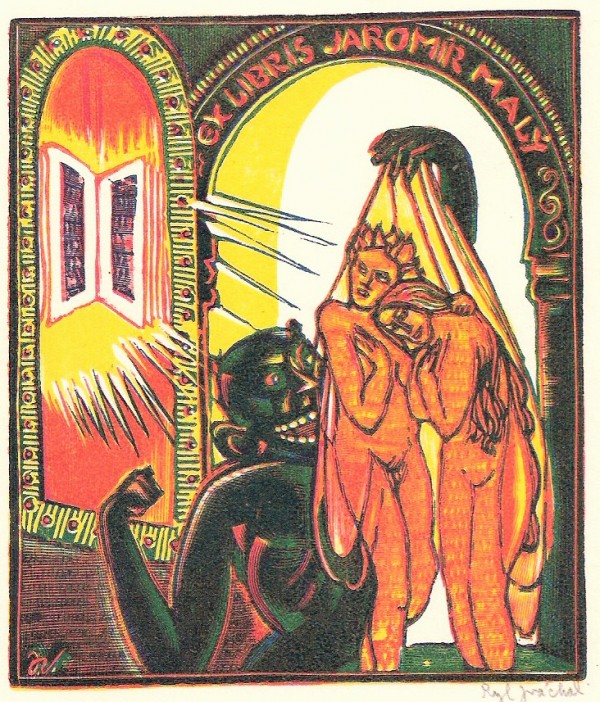 Josef Váchal - Ex libris Jaromír Malý, dřevoryt, 8 x 10 cm ,1926