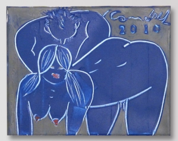 Ivan Komárek - Modrý pár, akryl na plátně, 30 x 23 cm, 2010