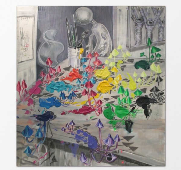 Xenia Hoffmeisterová: Houbičky, akryl na plátně, 2009