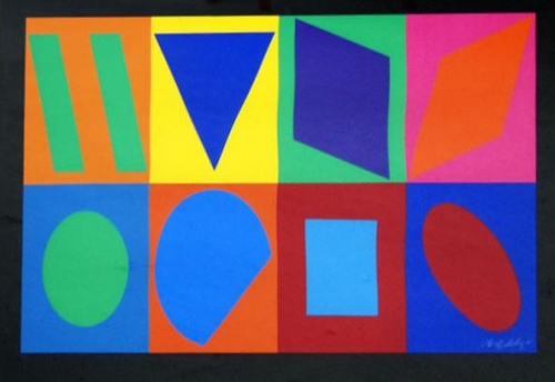 Victor Vasarely: Tvary, serigrafie, signováno PD, 44,5x90 cm