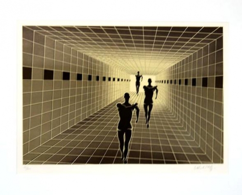 Victor Vasarely: Lidé , serigrafie, signováno PD, číslováno 57/200, 39x58 cm