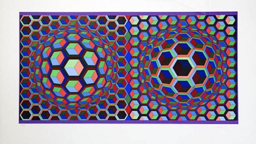 Victor Vasarely: Optická kompozice, serigrafie, signováno PD, číslováno 101/250, 48x90 cm