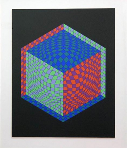 Victor Vasarely: Optická kompozice, serigrafie, signováno DU, číslováno 60/100, 61x52,5 cm