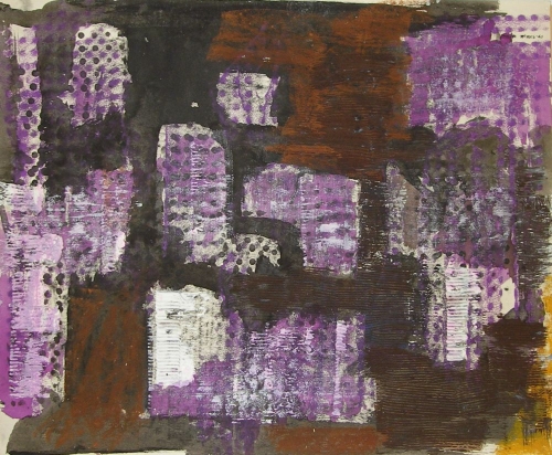 Endre Nemeš: Městské Elegie, akryl, tempera, karton, rok 1960, signováno PN, 46x65 cm 