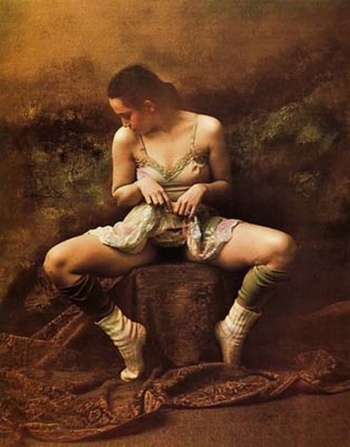 Jan Saudek: Stud, kolorovaná fotografie, rok 1985, signováno PD, rozměr 36,5x27,5 cm